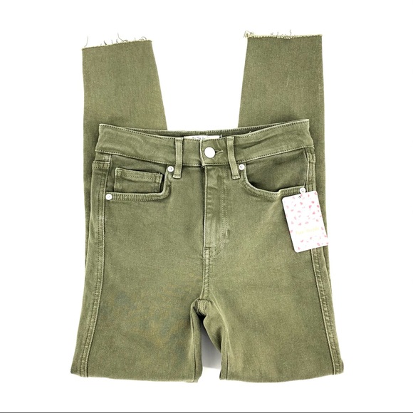 Free People Green High Rise Frayed Hem Jeggings - Picture 2 of 7